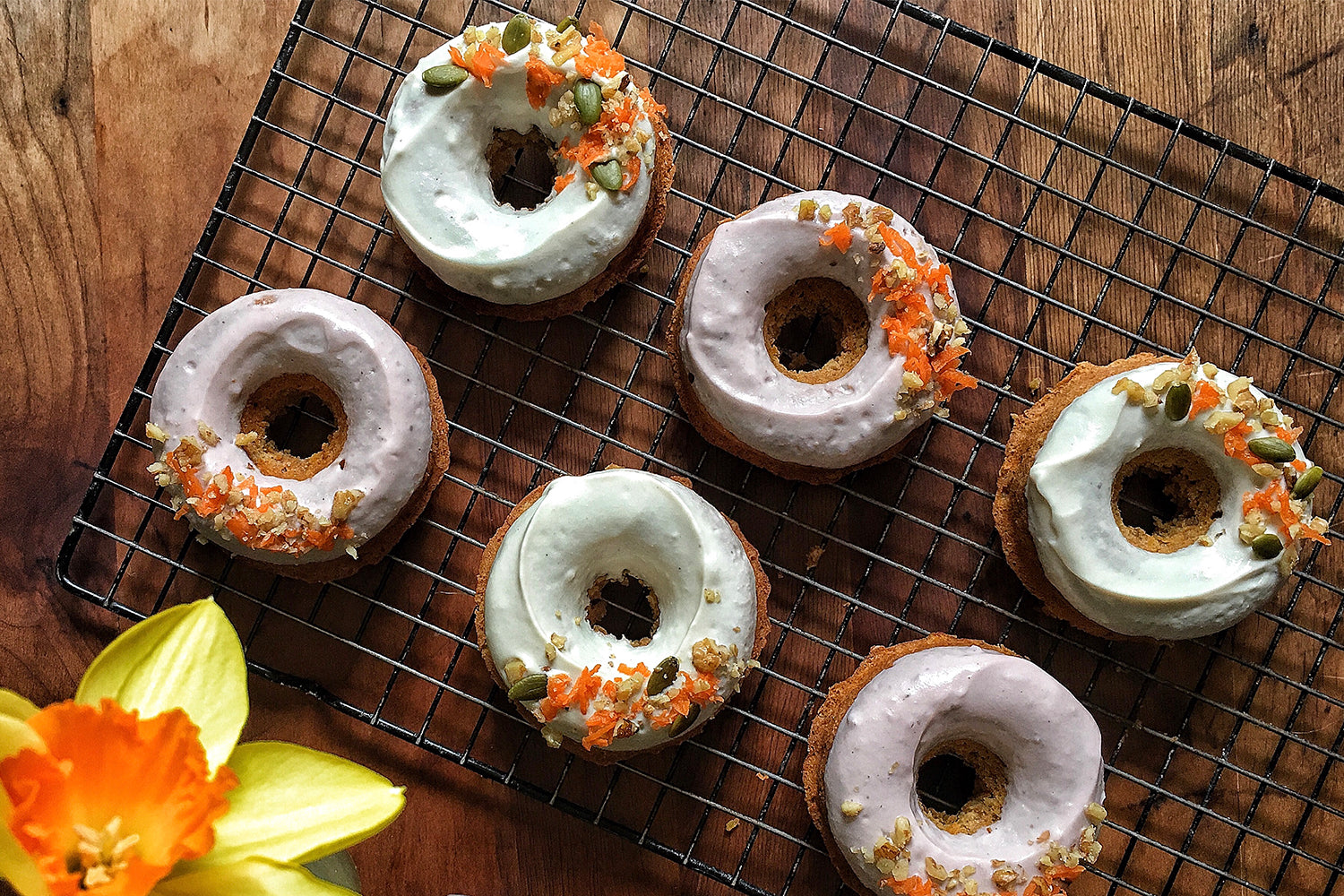 Baked Carrot Cake Doughnuts with Vanilla and Cream Cheese Glaze 