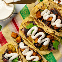 vegan tacos topped with Treeline Non-Dairy Cashew Sour Cream