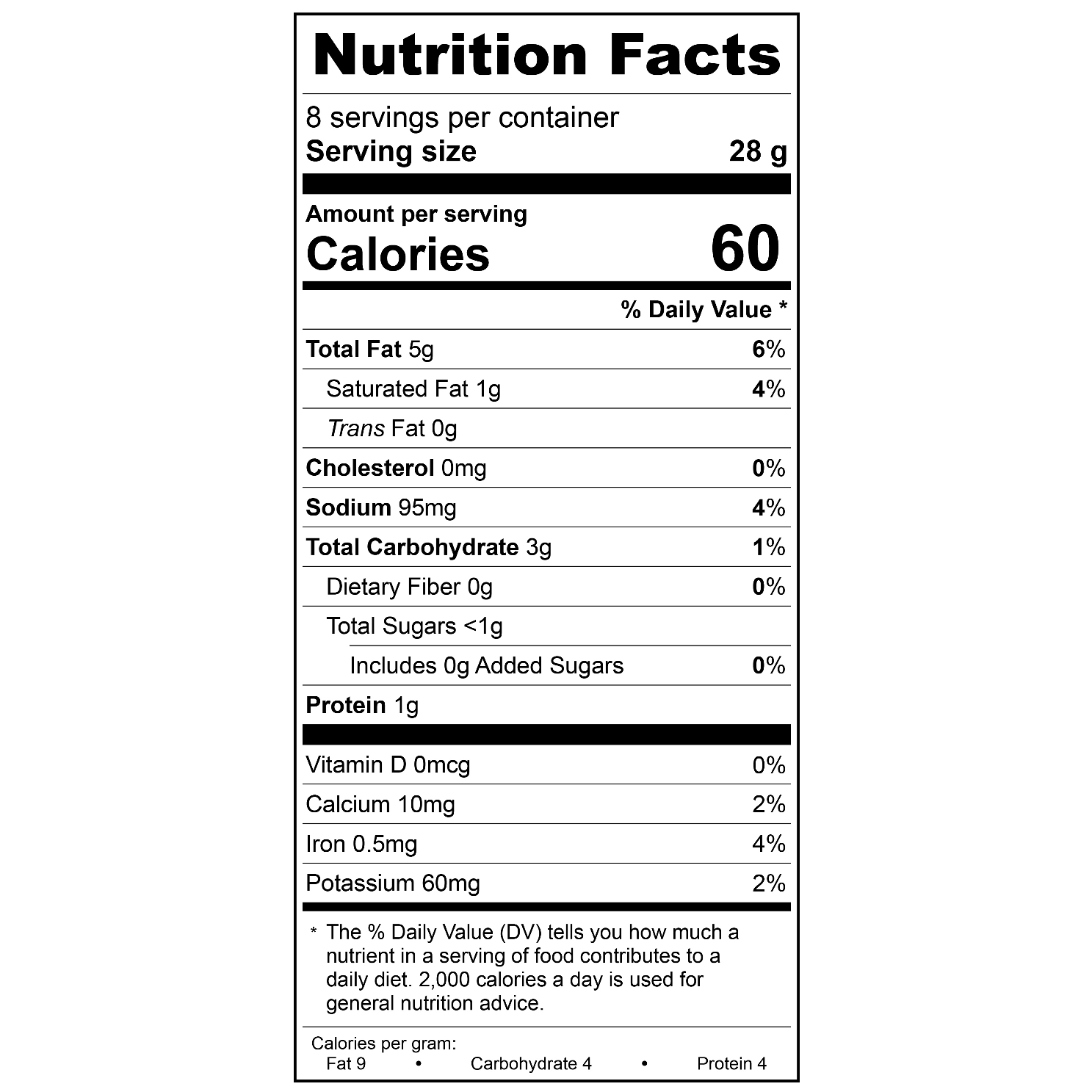 nutritional panel for Treeline Vegan Dairy-Free Sour Cream & Onion Dip