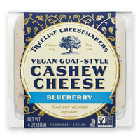 Treeline Blueberry Vegan Goat-Style cheese in its packaging