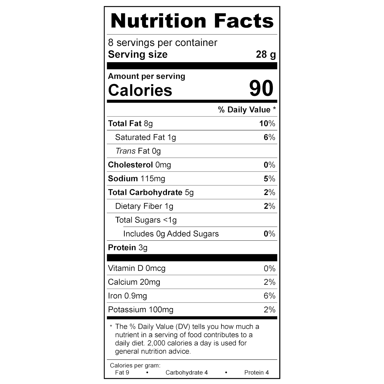 Treeline Cheese Vegan Everything Cream Cheese Nutritional Label 