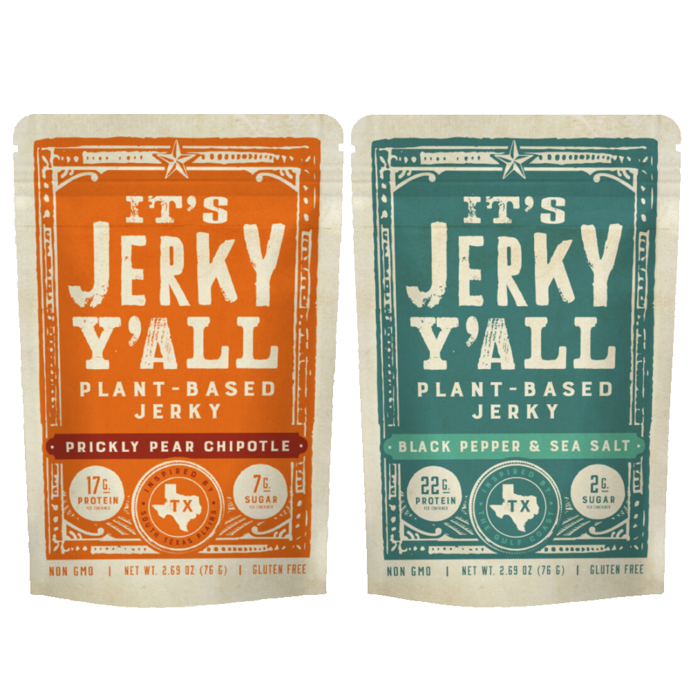 Its Jerky Yall Plant based Jerky Black Pepper & Sea Salt and Prickly Pear Chipotle