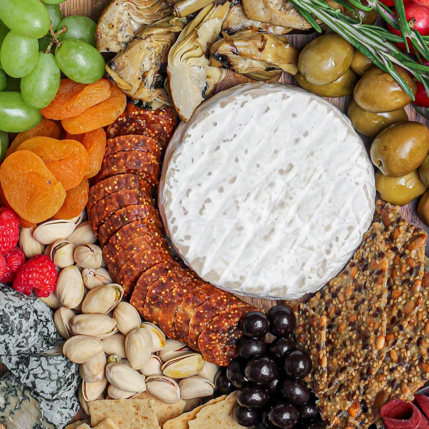 Vegan cheese board fruit and nuts 