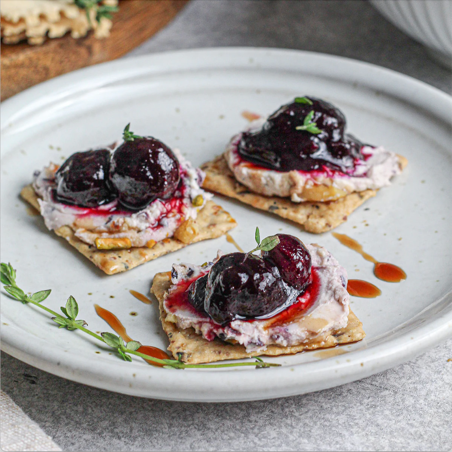 crackers with vegan cheese and jam