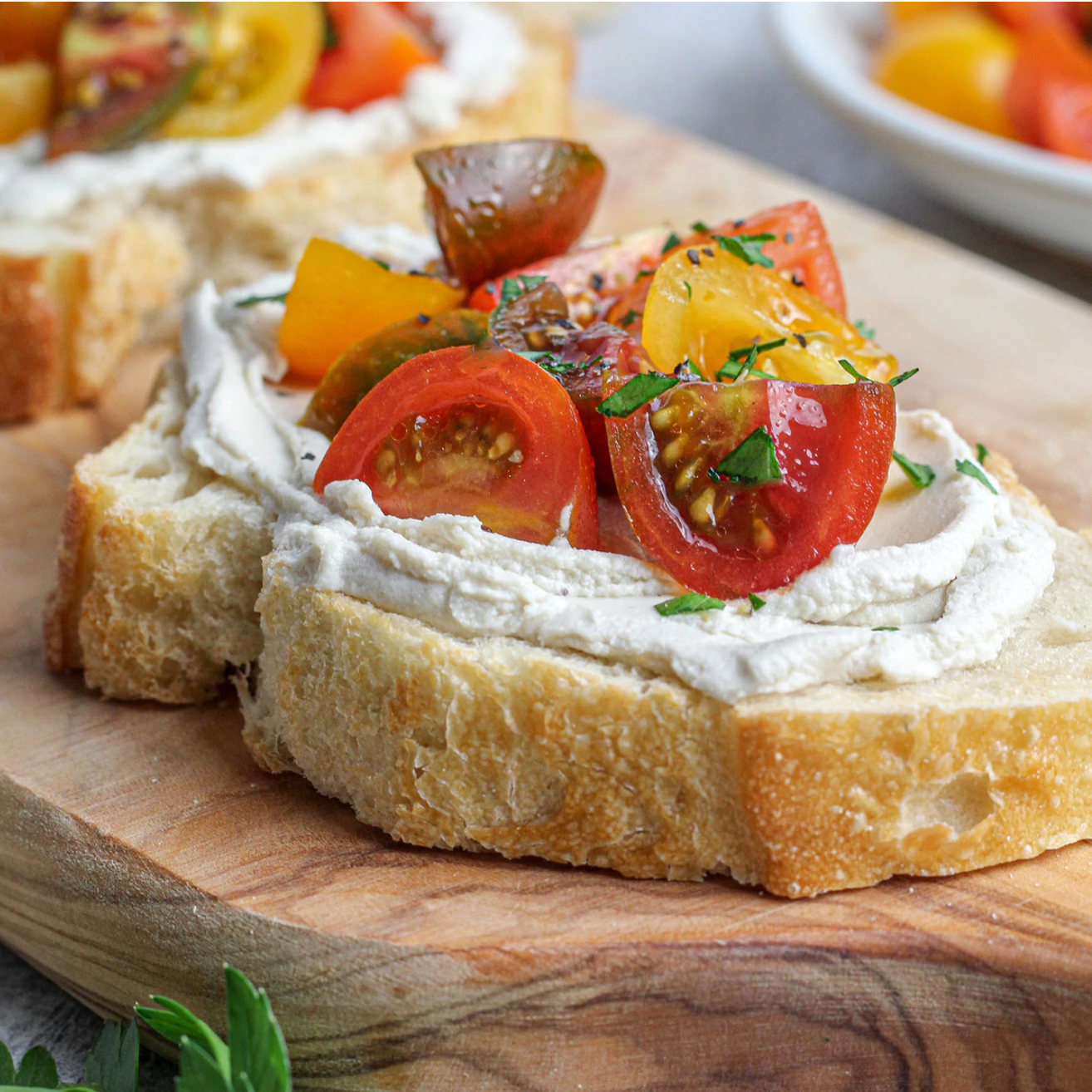 toast with vegan cheese and tomatoes