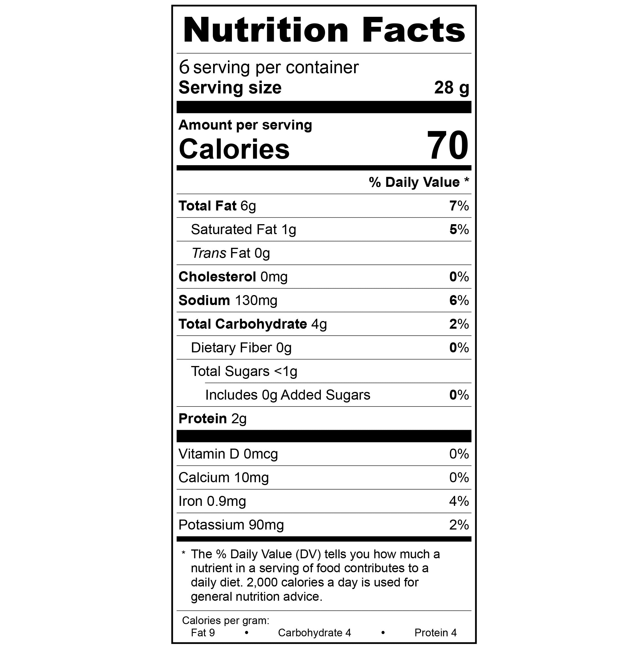 Treeline Cheese Bloomy Rind Nutritional Label 